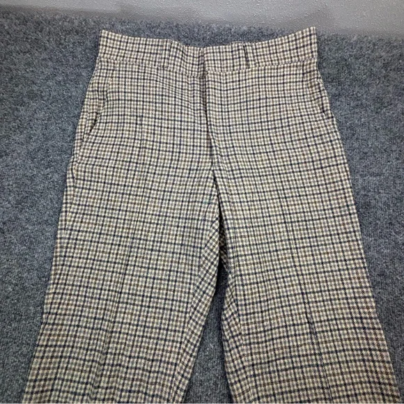 VTG Pendleton Wool Pants 32x29 60s 70s Beige Blue Plaid Check Trousers USA Made - Picture 5 of 16